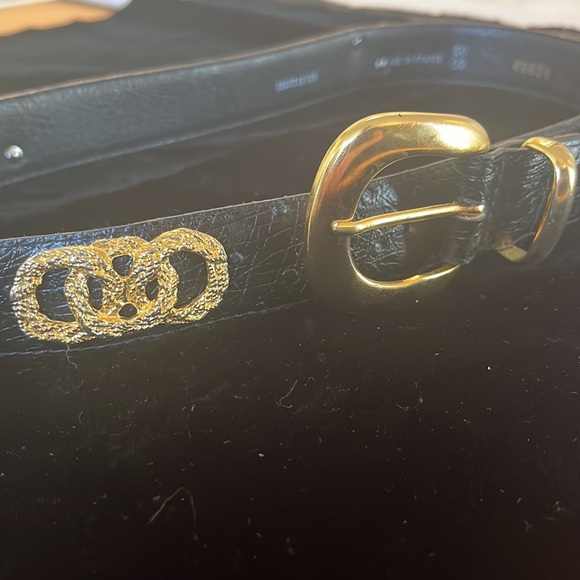 Made France Croute de Cuir Ostrich print interlocking metal gold circle design - Picture 1 of 10